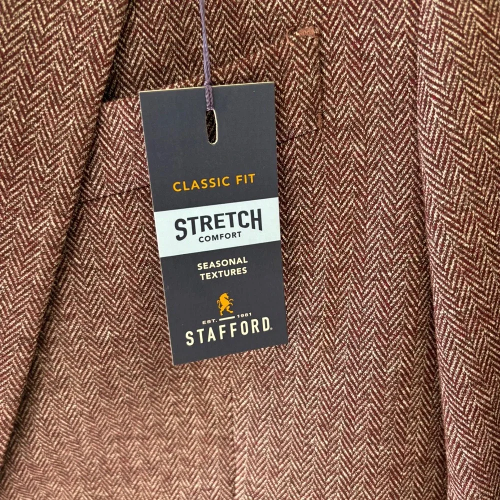 Stafford‎ Mens Burgundy Herringbone Stretch Classic Fit Sport Coat Blazer 40 Reg